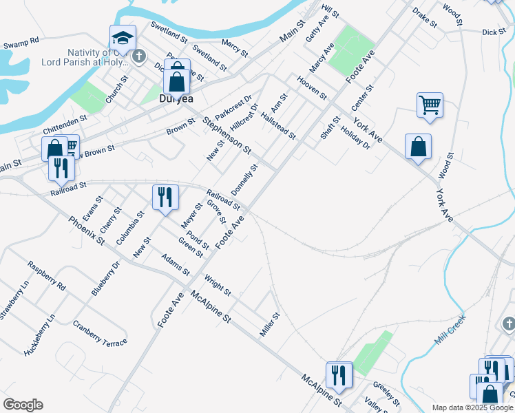 map of restaurants, bars, coffee shops, grocery stores, and more near 534 Foote Ave in Duryea