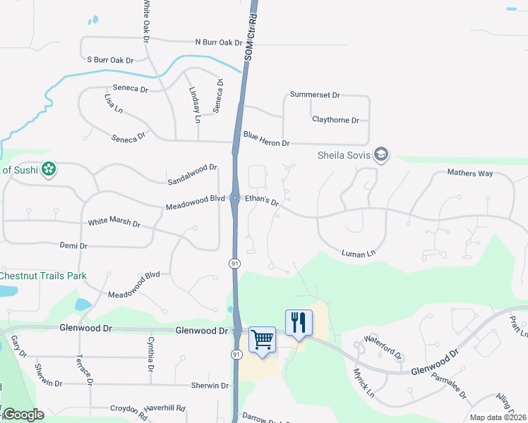 map of restaurants, bars, coffee shops, grocery stores, and more near 10281 Orchard Hill Lane in Twinsburg