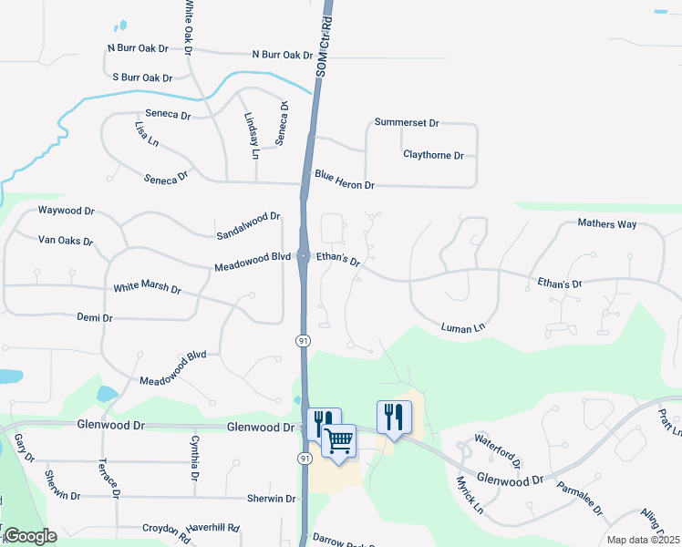 map of restaurants, bars, coffee shops, grocery stores, and more near 10281 Orchard Hill Lane in Twinsburg