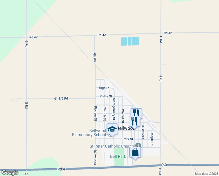 map of restaurants, bars, coffee shops, grocery stores, and more near 609 High Street in Bellwood
