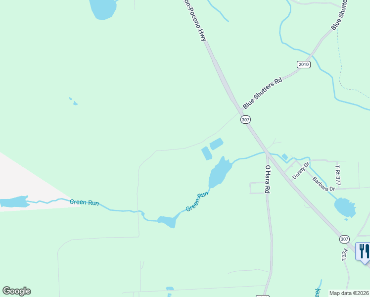 map of restaurants, bars, coffee shops, grocery stores, and more near Green Run Road in Lackawanna County