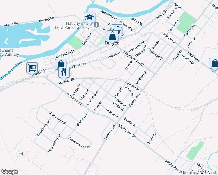 map of restaurants, bars, coffee shops, grocery stores, and more near 508-516 Pond Street in Duryea