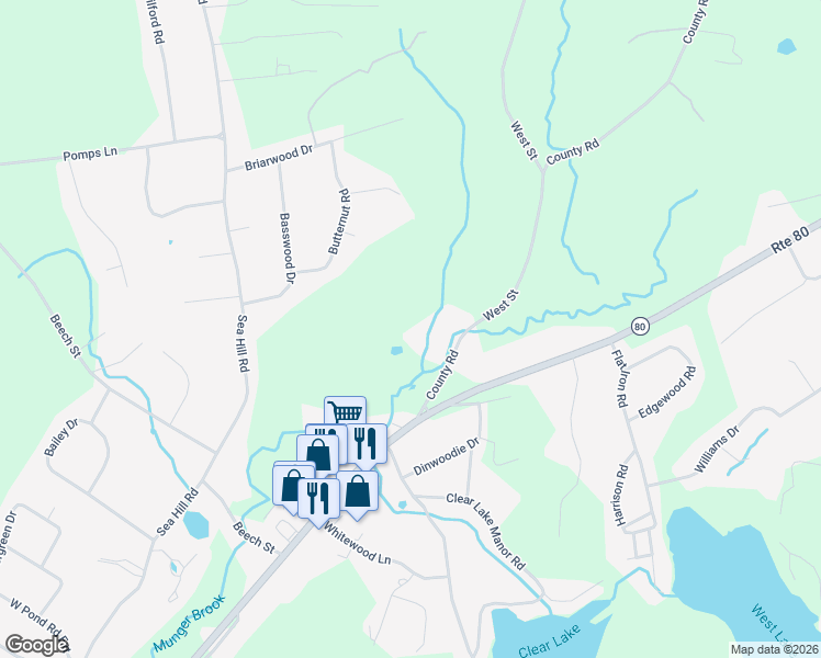 map of restaurants, bars, coffee shops, grocery stores, and more near 6 County Road in North Branford