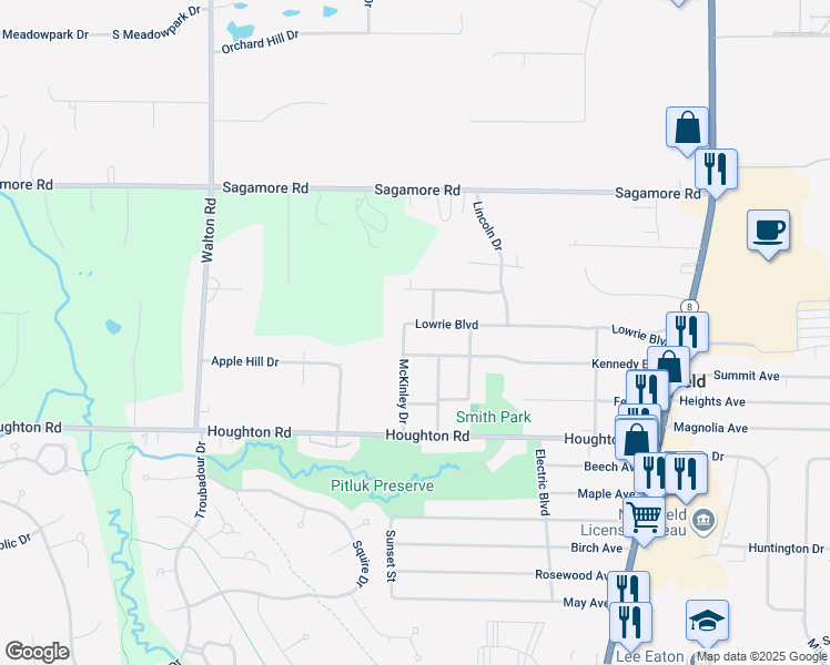map of restaurants, bars, coffee shops, grocery stores, and more near 289 Kennedy Boulevard in Northfield
