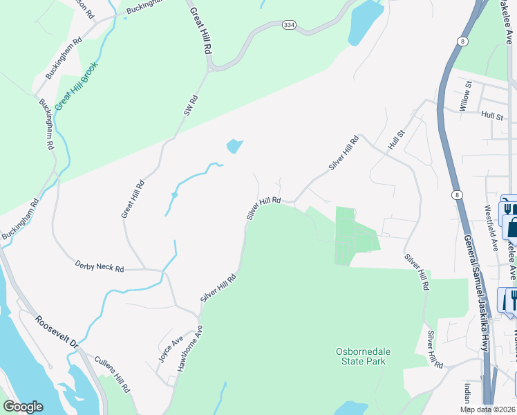 map of restaurants, bars, coffee shops, grocery stores, and more near 180 Silver Hill Road in Derby