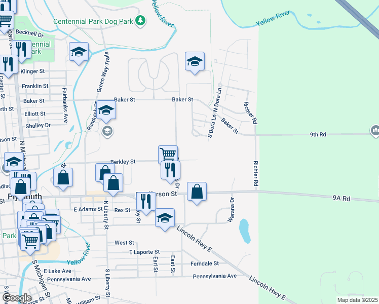 map of restaurants, bars, coffee shops, grocery stores, and more near 905 Berkley Street in Plymouth