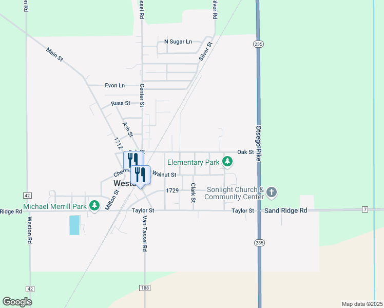 map of restaurants, bars, coffee shops, grocery stores, and more near 13240 Clark Street in Weston