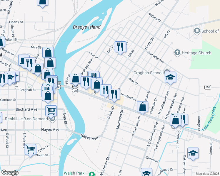 map of restaurants, bars, coffee shops, grocery stores, and more near 203 4th Street in Fremont