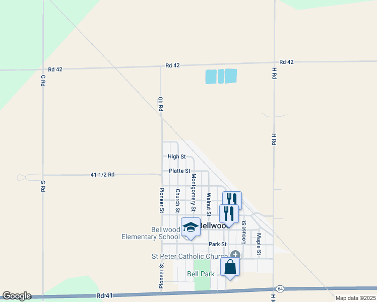 map of restaurants, bars, coffee shops, grocery stores, and more near 609-617 High Street in Bellwood