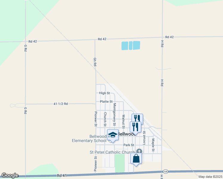 map of restaurants, bars, coffee shops, grocery stores, and more near 609-617 High Street in Bellwood