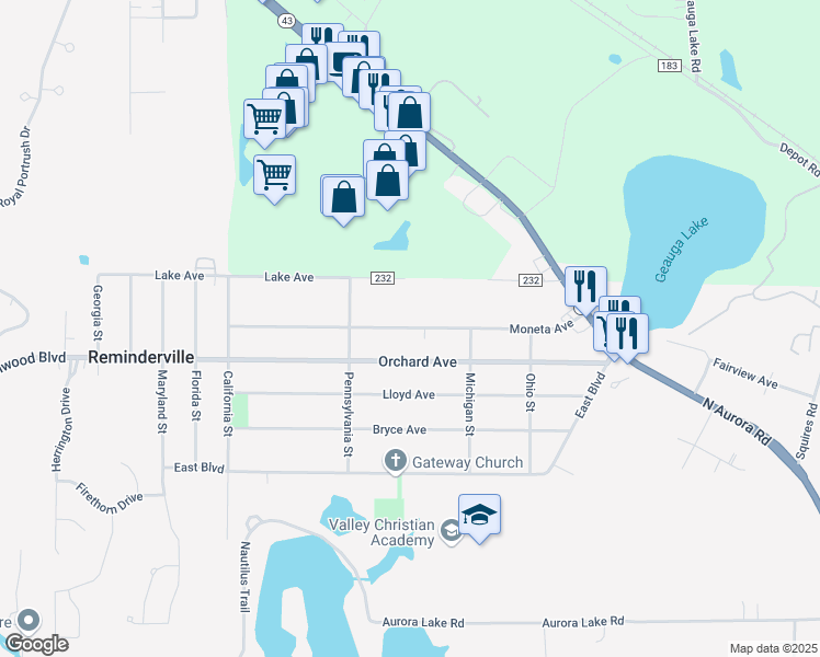 map of restaurants, bars, coffee shops, grocery stores, and more near 1074 Moneta Avenue in Aurora