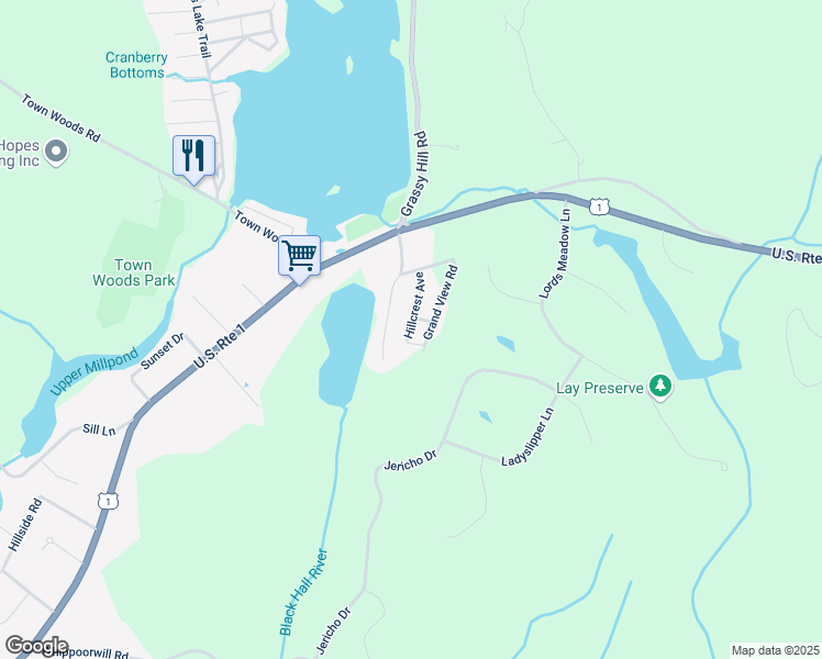map of restaurants, bars, coffee shops, grocery stores, and more near 43 Hillcrest Avenue in Old Lyme