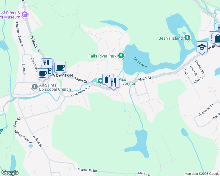 map of restaurants, bars, coffee shops, grocery stores, and more near 45 State Highway 602 in Essex