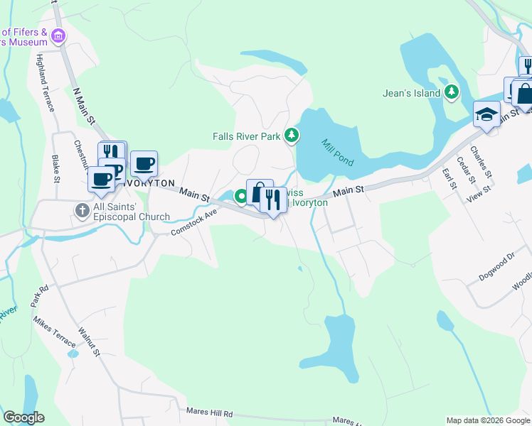 map of restaurants, bars, coffee shops, grocery stores, and more near 45 State Highway 602 in Essex