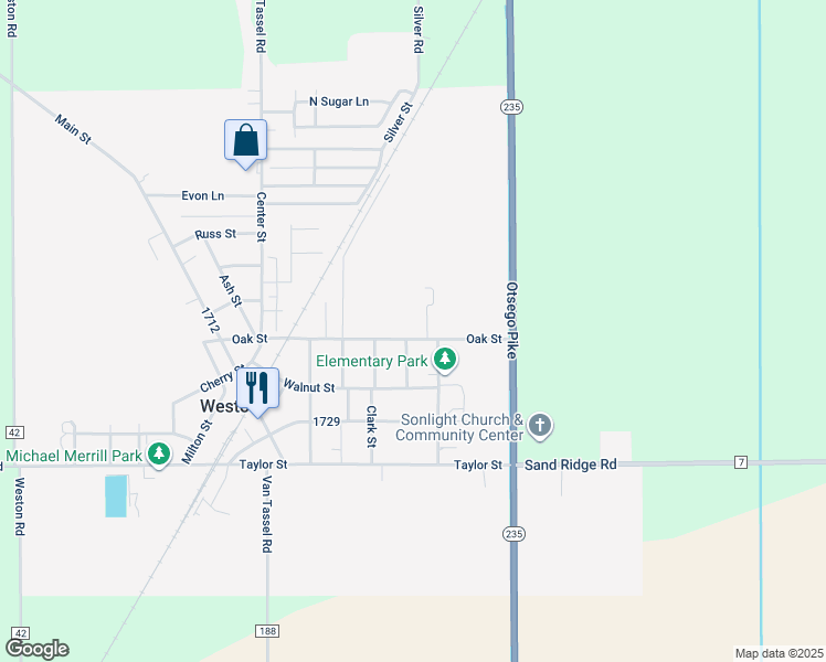 map of restaurants, bars, coffee shops, grocery stores, and more near 20240 Oak Street in Weston