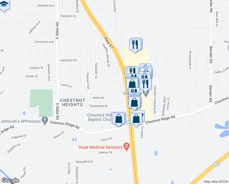 map of restaurants, bars, coffee shops, grocery stores, and more near 715 Carol Lane in Elyria