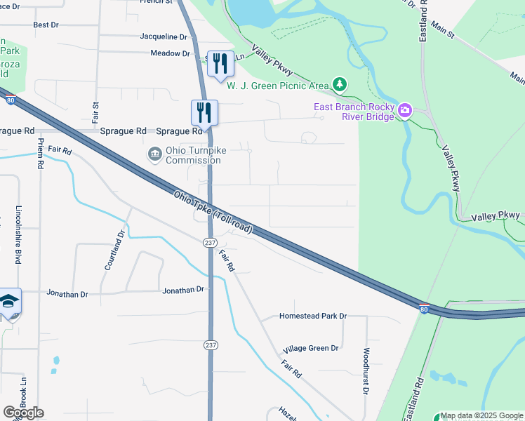 map of restaurants, bars, coffee shops, grocery stores, and more near 73 Milton Street in Berea