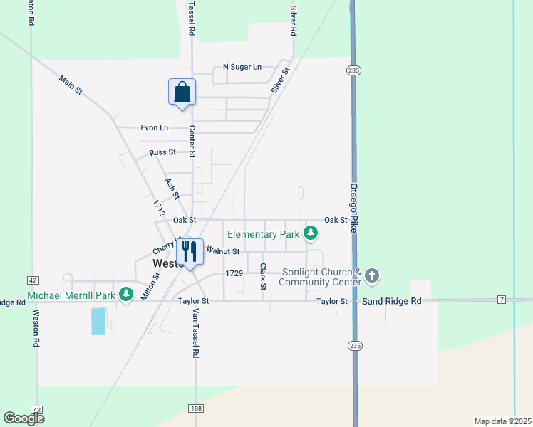 map of restaurants, bars, coffee shops, grocery stores, and more near 20290 Oak Street in Weston