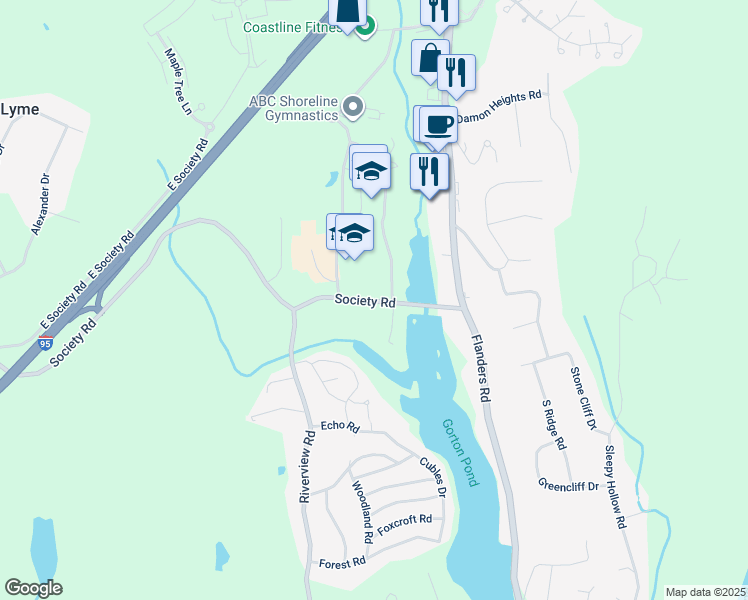 map of restaurants, bars, coffee shops, grocery stores, and more near 31 Society Road in East Lyme