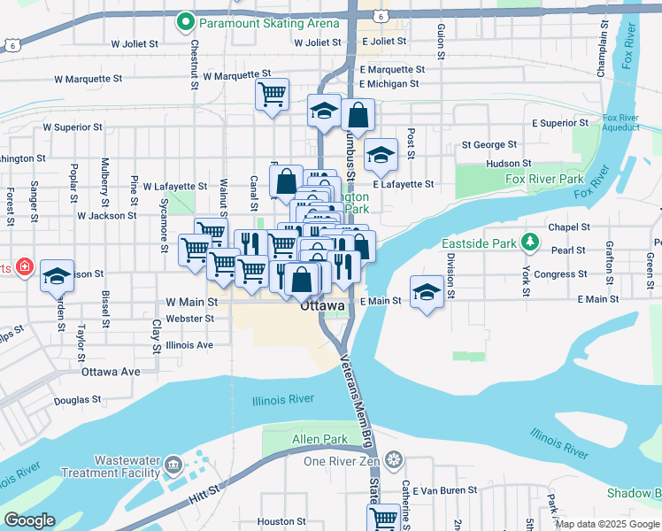 map of restaurants, bars, coffee shops, grocery stores, and more near 720 La Salle St in Ottawa