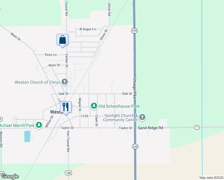 map of restaurants, bars, coffee shops, grocery stores, and more near 20240 Oak Street in Weston