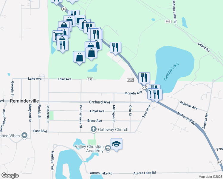 map of restaurants, bars, coffee shops, grocery stores, and more near 1014 Moneta Avenue in Aurora