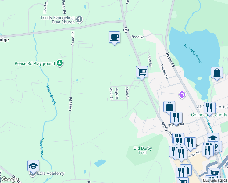 map of restaurants, bars, coffee shops, grocery stores, and more near 22 North Avenue in Woodbridge