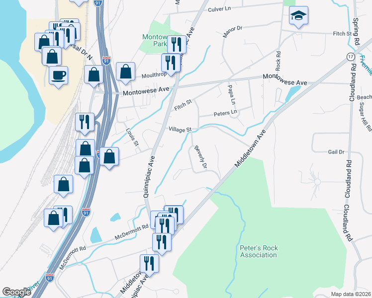 map of restaurants, bars, coffee shops, grocery stores, and more near 8 Belvedere Road in North Haven