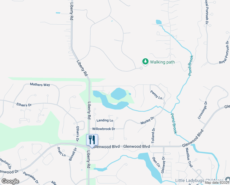 map of restaurants, bars, coffee shops, grocery stores, and more near 10357 Liberty Road in Twinsburg