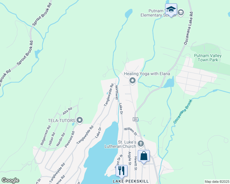 map of restaurants, bars, coffee shops, grocery stores, and more near 35 Northway in Lake Peekskill