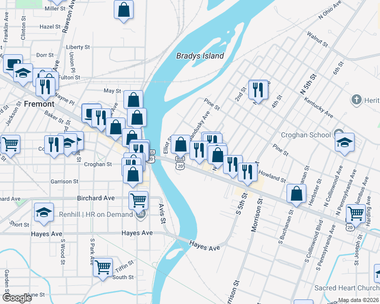 map of restaurants, bars, coffee shops, grocery stores, and more near 211 Howland Street in Fremont