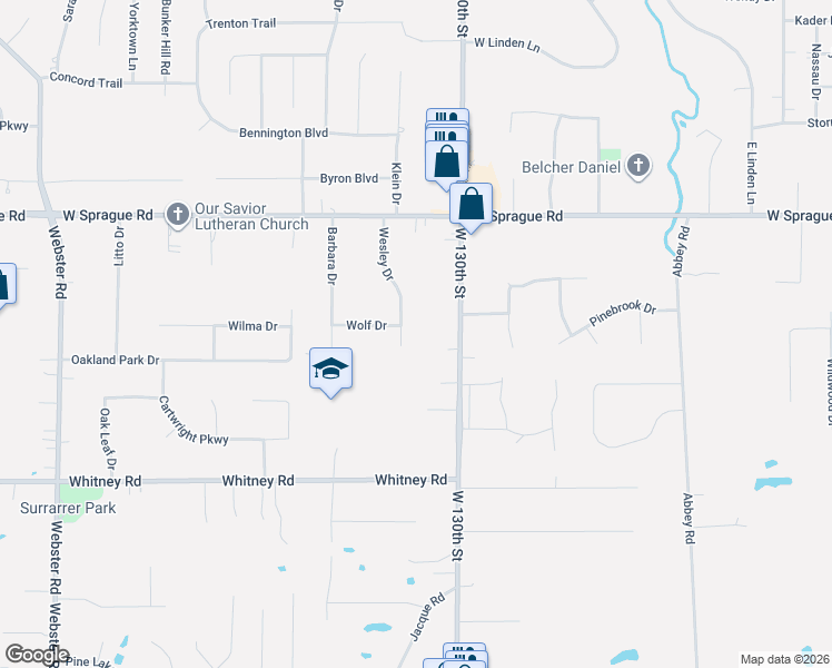 map of restaurants, bars, coffee shops, grocery stores, and more near 8403 Wesley Drive in Strongsville