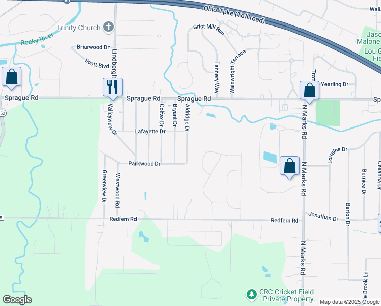 map of restaurants, bars, coffee shops, grocery stores, and more near 10123 Aldridge Drive in Columbia Station