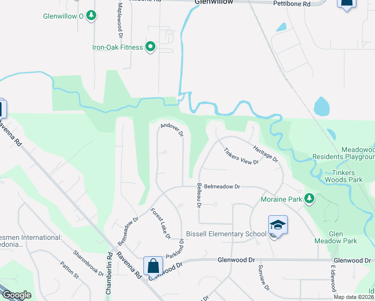 map of restaurants, bars, coffee shops, grocery stores, and more near 10344 Andover Drive in Twinsburg
