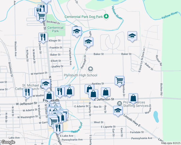 map of restaurants, bars, coffee shops, grocery stores, and more near 1 Big Red Dr in Plymouth