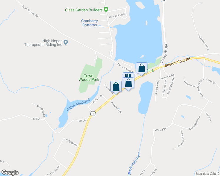 map of restaurants, bars, coffee shops, grocery stores, and more near 5 Knutson Road in Old Lyme