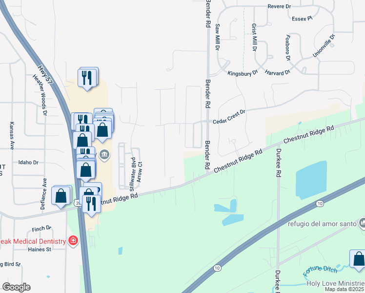map of restaurants, bars, coffee shops, grocery stores, and more near 133 Breckenridge Oval in Elyria