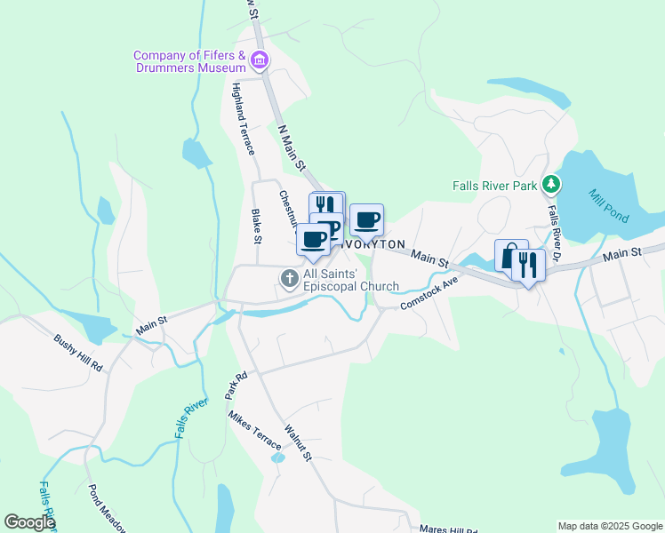 map of restaurants, bars, coffee shops, grocery stores, and more near 120 North Main Street in Essex