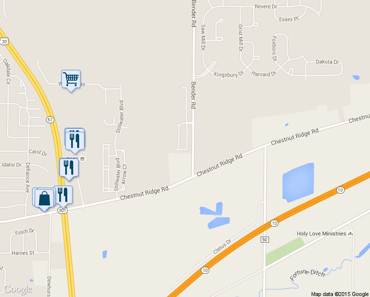 map of restaurants, bars, coffee shops, grocery stores, and more near 302 Breckenridge Ovl in Elyria