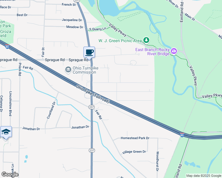 map of restaurants, bars, coffee shops, grocery stores, and more near 73 Milton Street in Berea