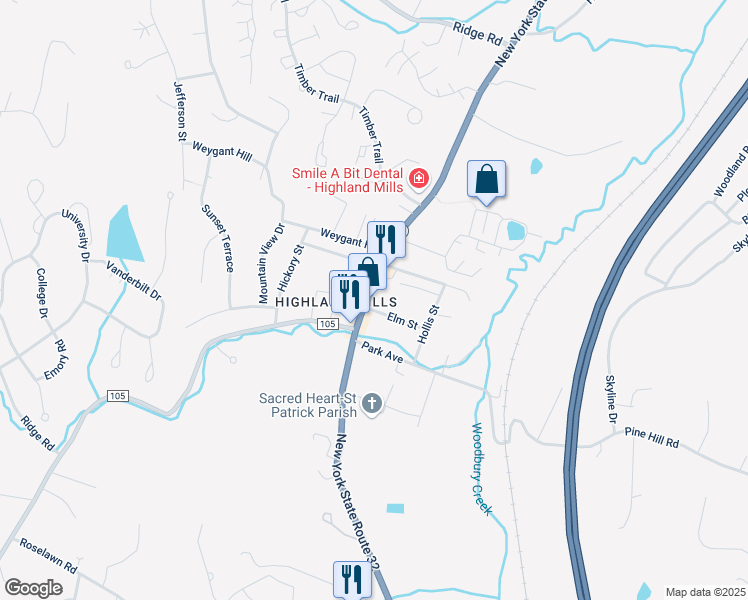 map of restaurants, bars, coffee shops, grocery stores, and more near 520 New York 32 in Woodbury