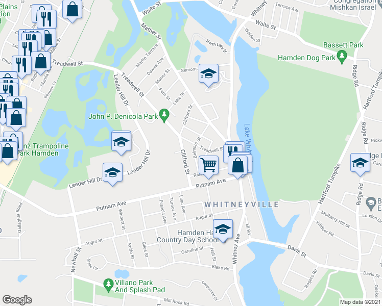 map of restaurants, bars, coffee shops, grocery stores, and more near 40 Belmont St in Hamden