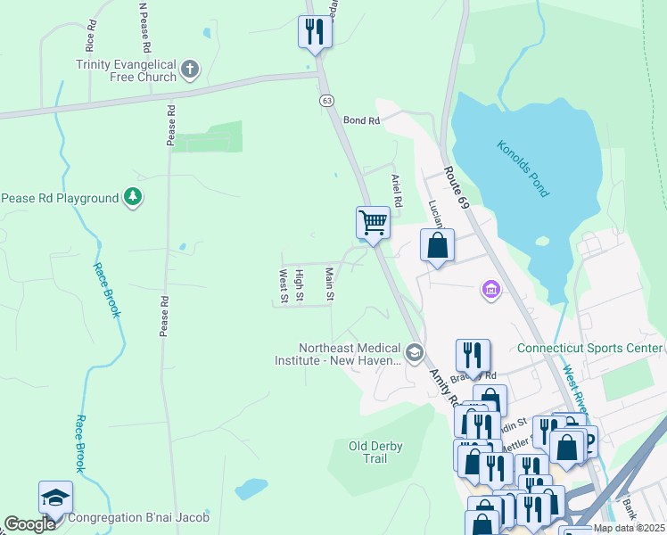map of restaurants, bars, coffee shops, grocery stores, and more near 4 North Avenue in Woodbridge