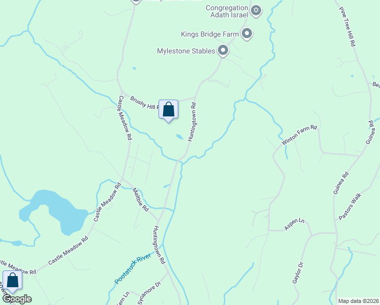 map of restaurants, bars, coffee shops, grocery stores, and more near 165 Huntingtown Road in Newtown