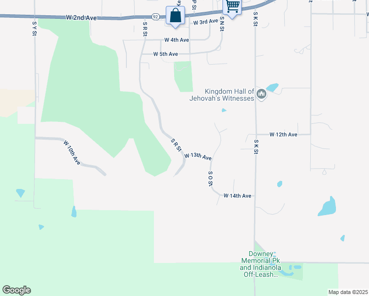 map of restaurants, bars, coffee shops, grocery stores, and more near 1210 South R Street in Indianola