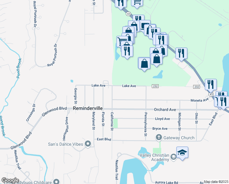 map of restaurants, bars, coffee shops, grocery stores, and more near 1261 California St in Aurora
