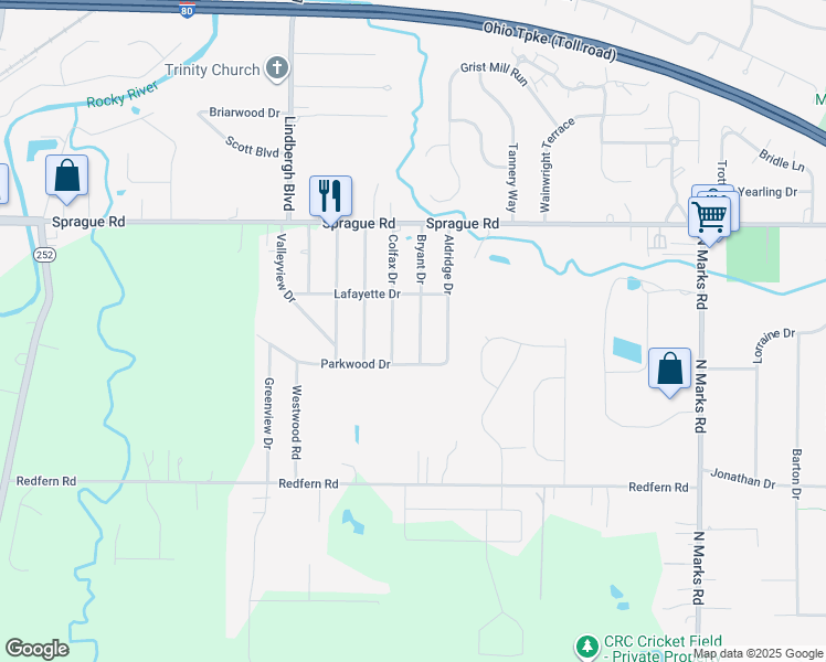 map of restaurants, bars, coffee shops, grocery stores, and more near 10120 Bryant Drive in Columbia Station