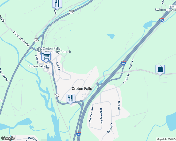 map of restaurants, bars, coffee shops, grocery stores, and more near 18 Sun Valley Drive in North Salem