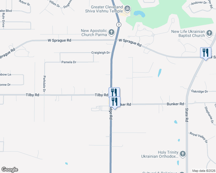 map of restaurants, bars, coffee shops, grocery stores, and more near 8428 Ridge Rd in North Royalton