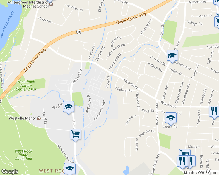 map of restaurants, bars, coffee shops, grocery stores, and more near 62 Thorpe Drive in Hamden